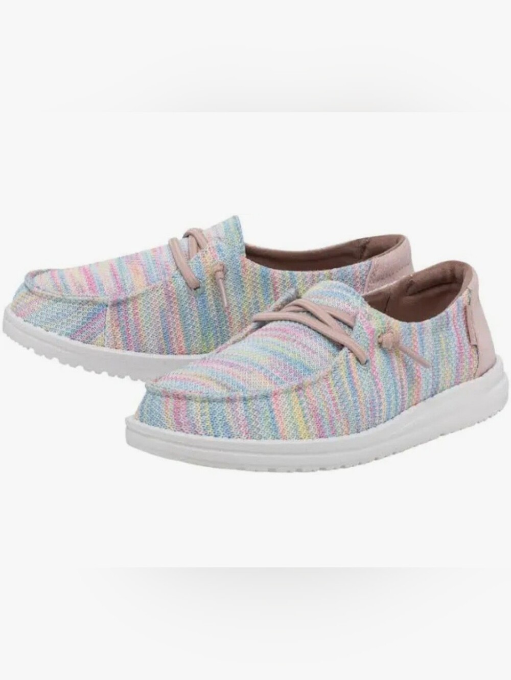Hey Dude Wendy Sox Aurora White Knit Slip-On Shoes Pastel Multicolor Women's 10